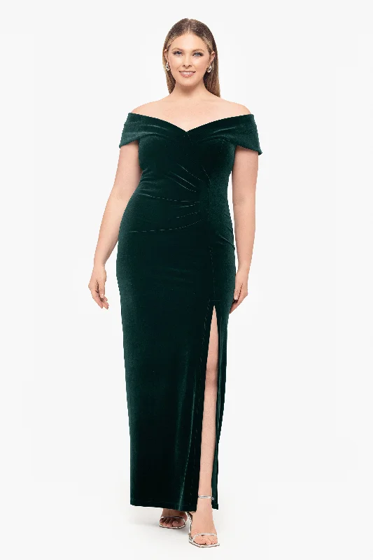 gown dress inspiration galleriesPlus "Charmaine" Long Off the Shoulder Velvet Gown