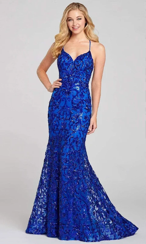 lace gown dressesColette for Mon Cheri - CL12130 Spaghetti Strap Sequined Mermaid Gown