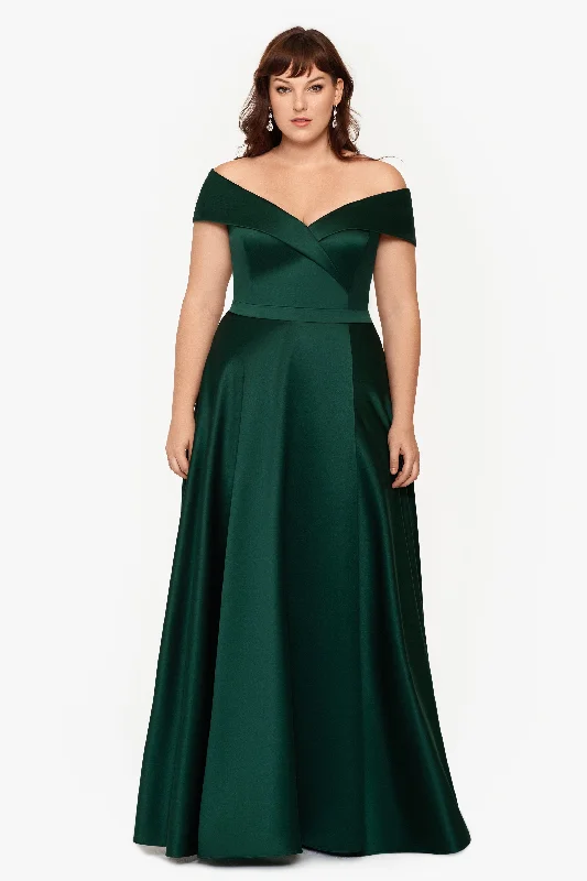 red carpet gown dressesPlus "Samara" Floor Length Off the Shoulder Pocket Gown