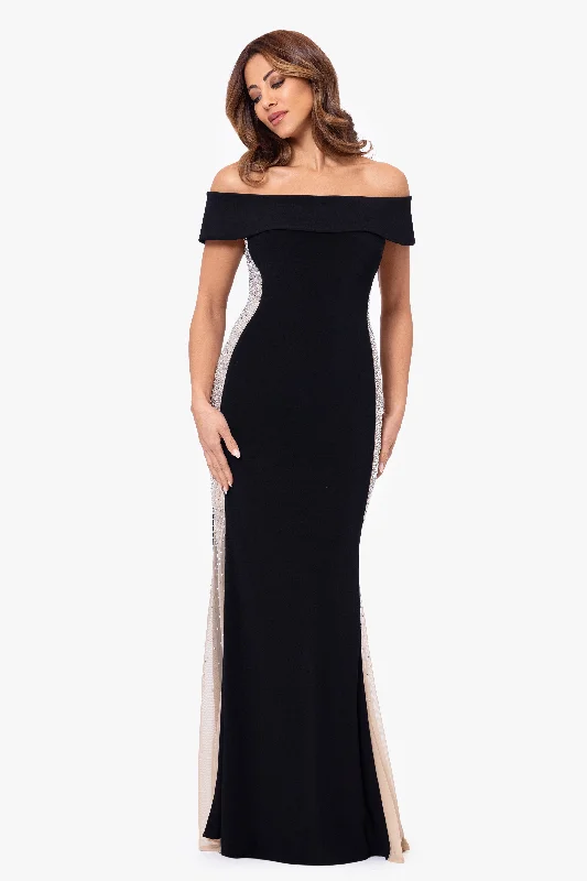 black-tie gown dresses"Brianna" Off the Shoulder Jersey Knit Caviar Beaded Gown