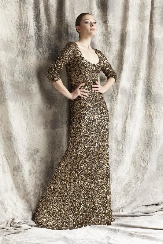 gown dress rental servicesTheia - Sequined Scoop Neck Long Gown 881404SC