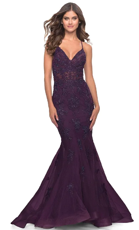 modern bohemian gown dressesLa Femme 31316 - V Neck Long Gown