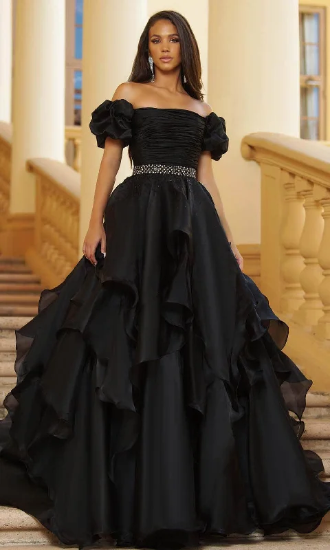 gown dresses for special occasionsAva Presley 28571 - Off Shoulder Ruffle Ballgown