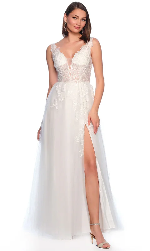 A-line gown dressesDave & Johnny Bridal 11150 - High Slit A-Line Bridal Gown