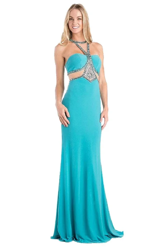 classic gown dressesLadivine CP812 - Beaded Stretch Knit Sheath Gown