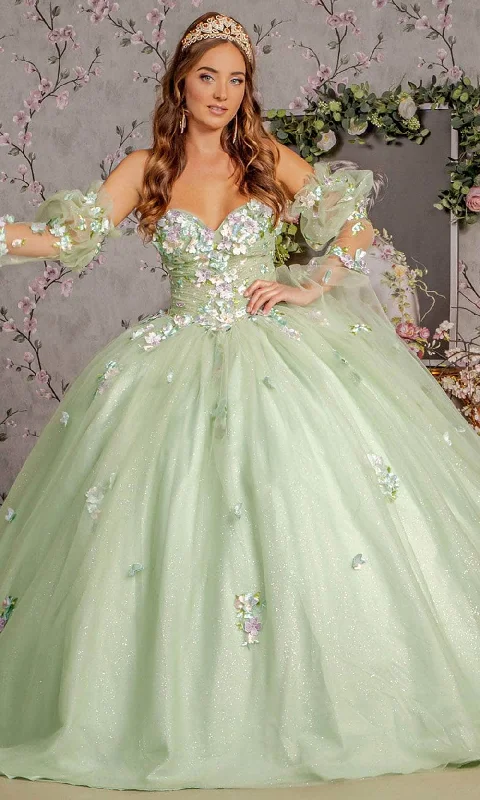 velvet gown dressesGLS by Gloria GL3300 - 3D Floral Embellished Sweetheart Ballgown