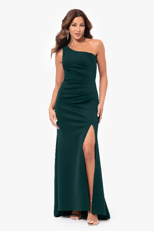 petite gown dresses"Alora" Long Scuba One Shoulder Gown