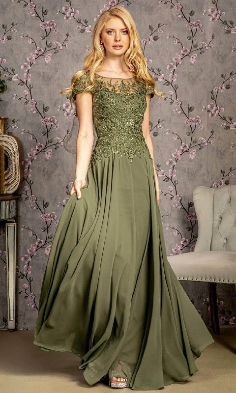 beaded gown dressesGLS by Gloria GL3491 - Embroidered Cap Sleeve Gown