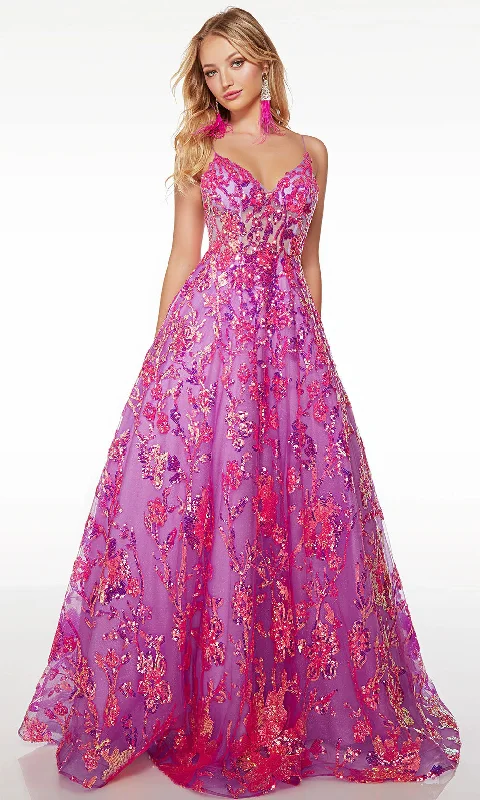 corset gown dressesAlyce Paris 61516 - Floral Open Back Ballgown