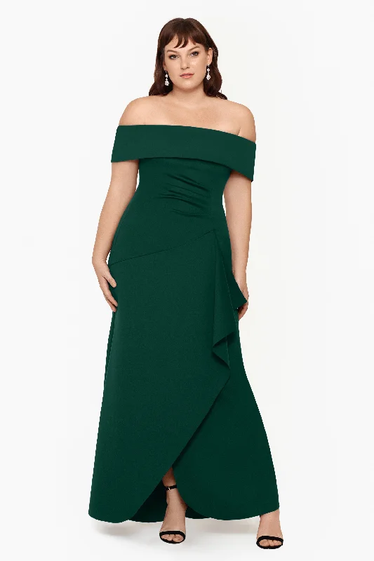 modern gown dressesPlus "Hailey" Long Scuba Crepe Off the Shoulder Gown