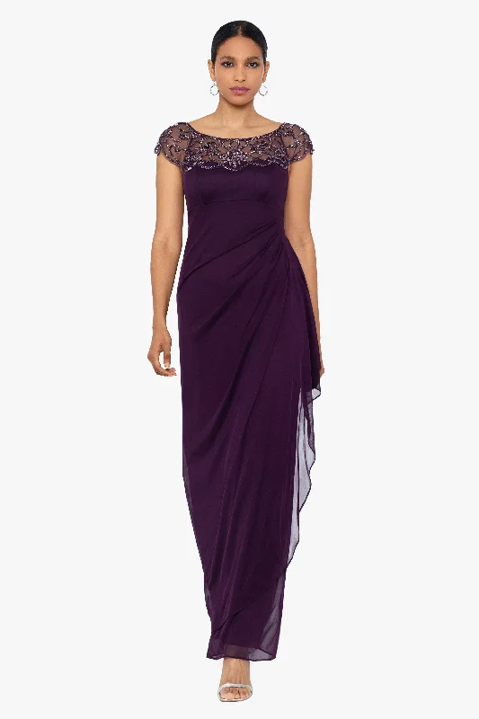 gown dress budget-friendly options"Cora" Sheer Matte Jersey Side Ruched Gown