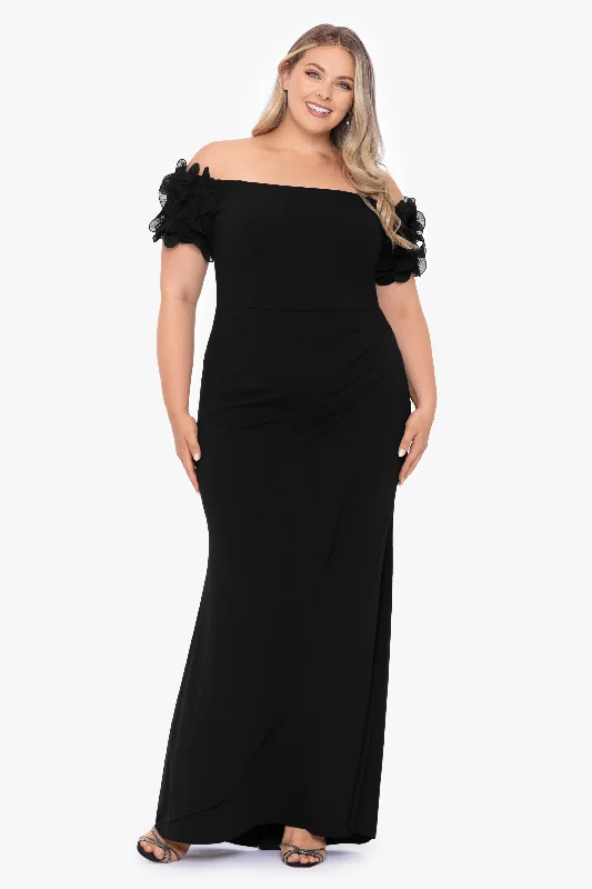 gown dresses for winterPlus "Ashlyn" Long Off the Shoulder Wire Flower Gown