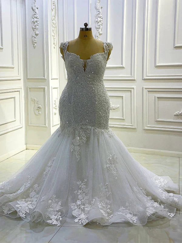 timeless wedding dressesDingJiDress Straps V Neck Applique Mermaid Wedding Dresses