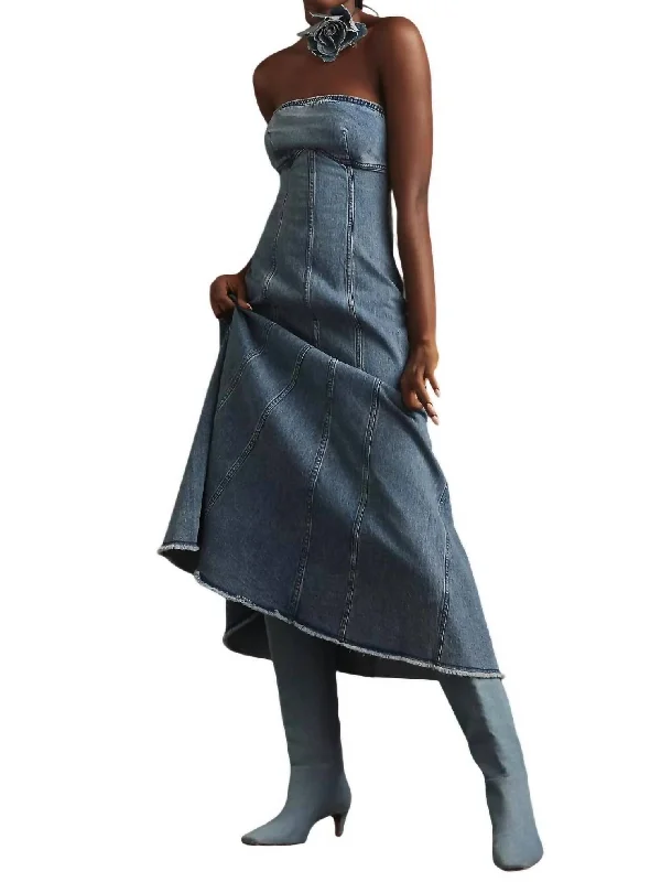 polyester midi dressesIcon Fluted Midi Dress In Denim