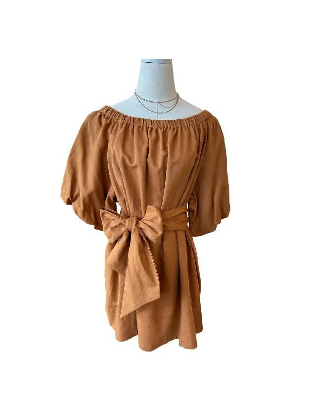 xx-large floral Mimi dresses for full-figured womenNolan Linen Mini Dress In Camel