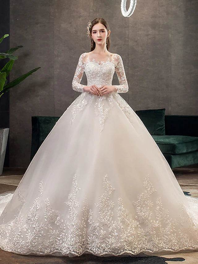 wedding dress with detachable sleevesEngagement Open Back Formal Wedding Dresses Chapel Train Long Sleeve Lace With Pleats Appliques