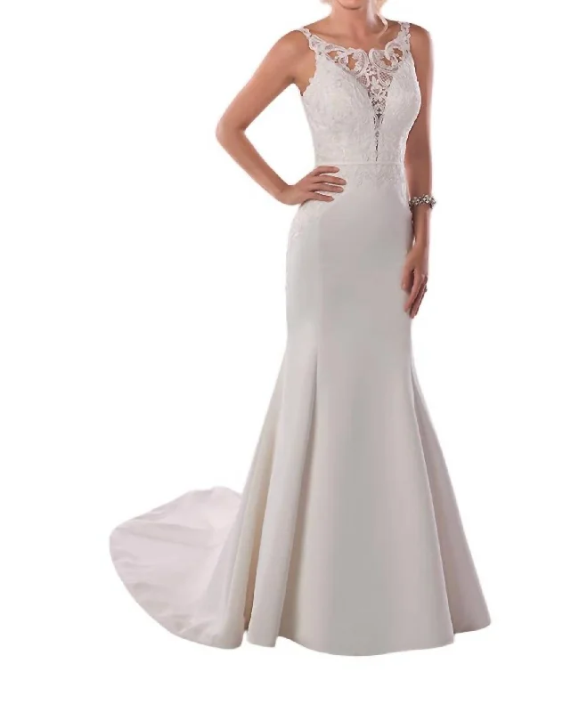 wedding dress preservationSatin Wedding Dress With Illusion Neckline In Ivory