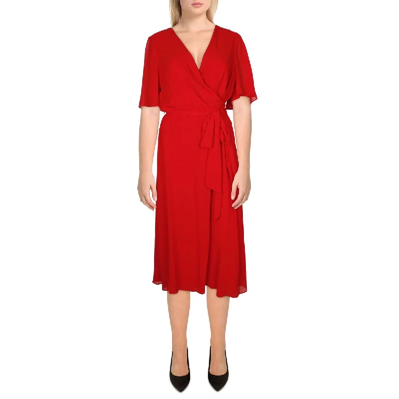 sleeveless midi dressesPlus Womens Wrap Dinner Ware Midi Dress