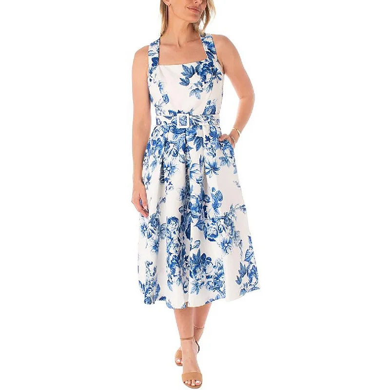 midi ball gown dressesWomens Floral Print Belted Midi Dress