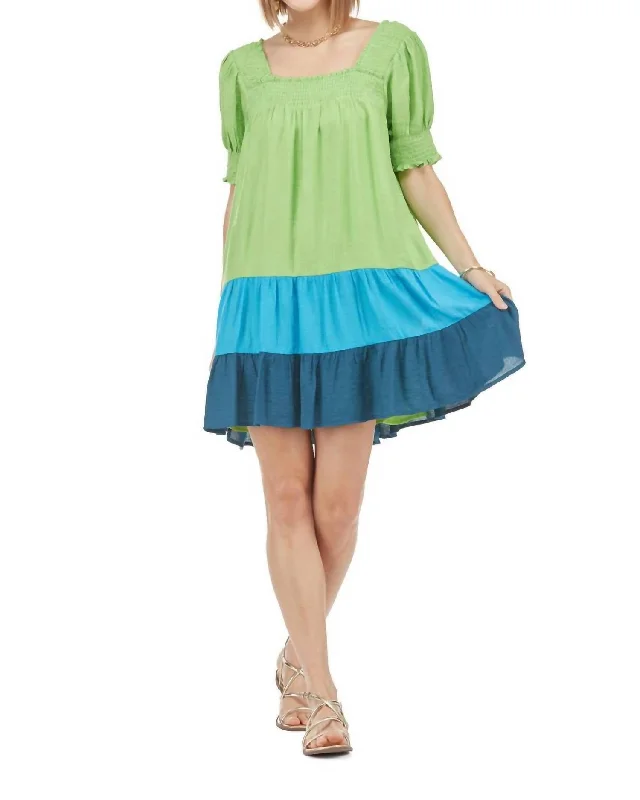 maxi Mimi dresses with flutter sleevesColor Block Mini Dress In Lime