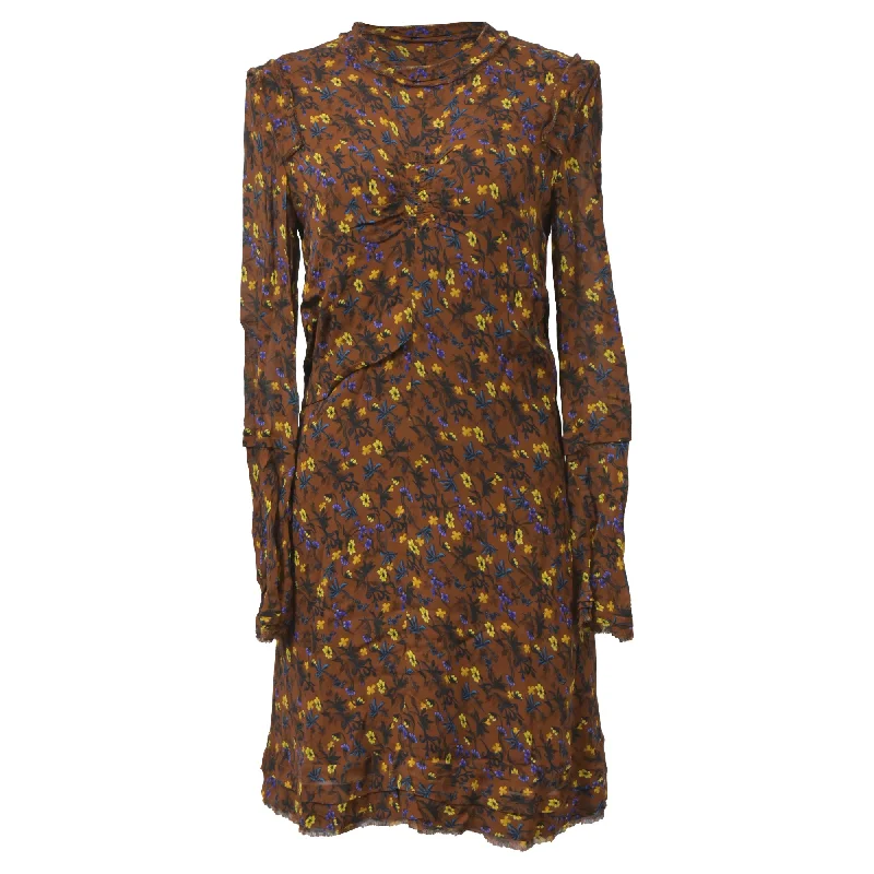 wide-leg lace Mimi dresses for sophisticated looksChloé Floral Print Mini Raw Hem Long Sleeve Dress in Multicolor Viscose