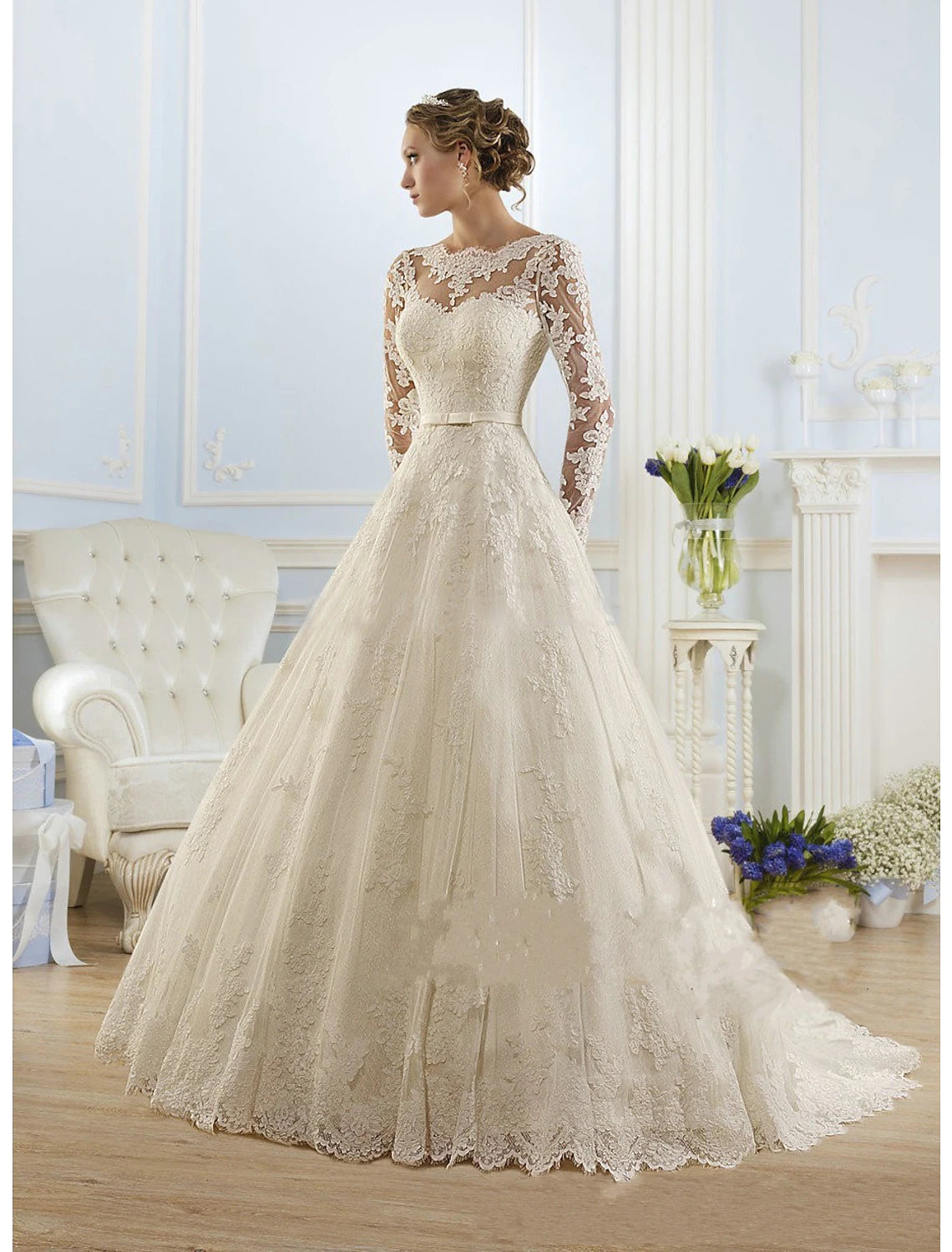 flutter sleeve wedding dressesEngagement Formal Wedding Dresses A-Line Long Sleeve with Lace