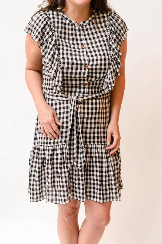 x-small Mimi dresses for petite framesSimona Mini Dress In Black Gingham