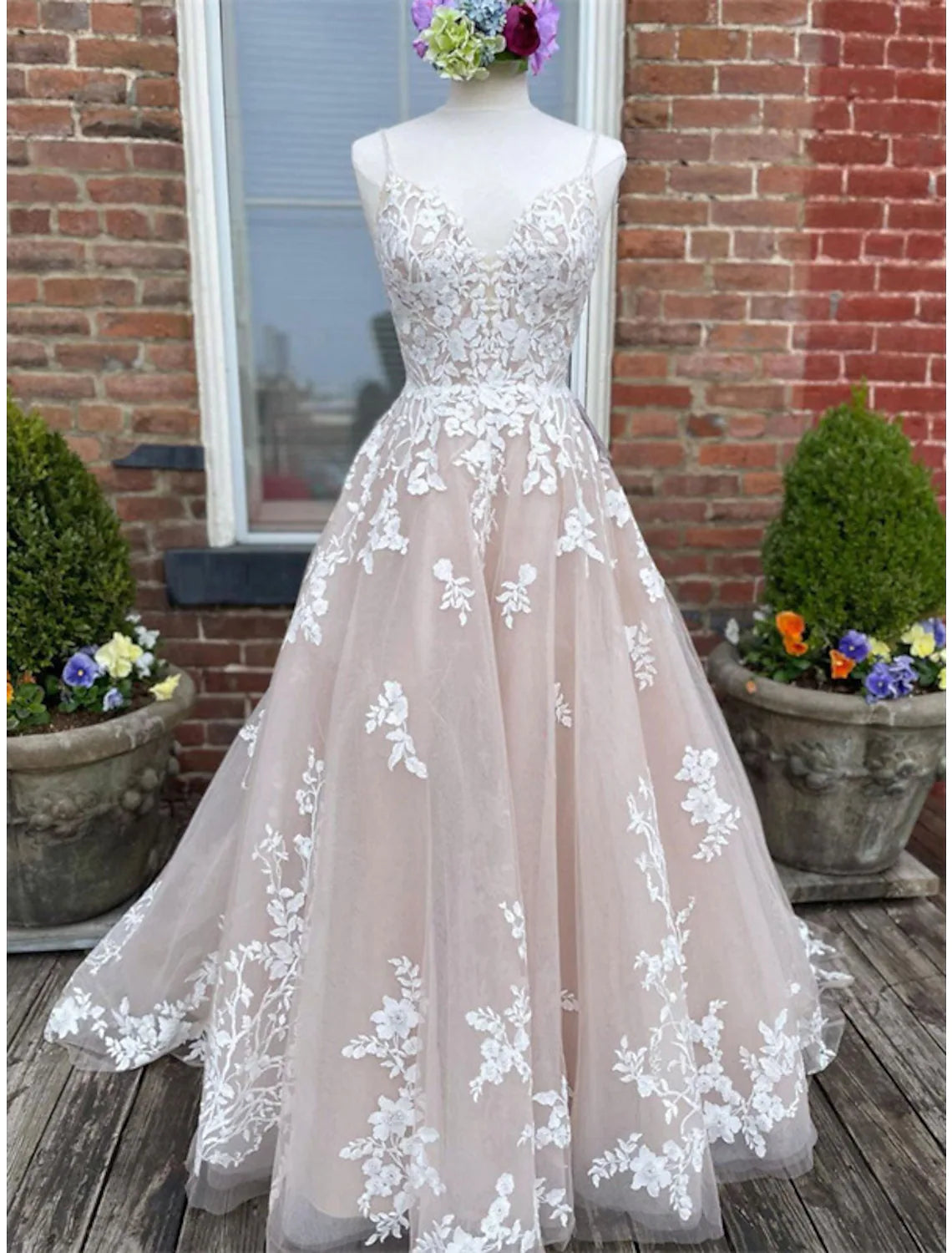 flowy wedding dressesEngagement Wedding Dresses Formal Dresses Chapel Train A-Line Sleeveless Strap Lace Buttons