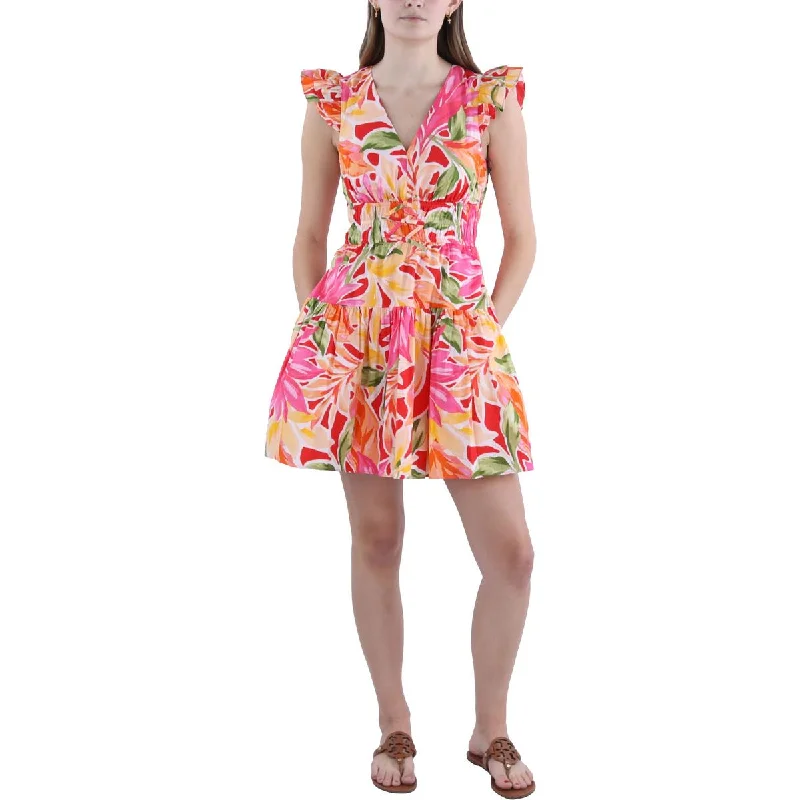 summer lace Mimi dresses for warm weatherPetites Womens Floral Print Short Mini Dress