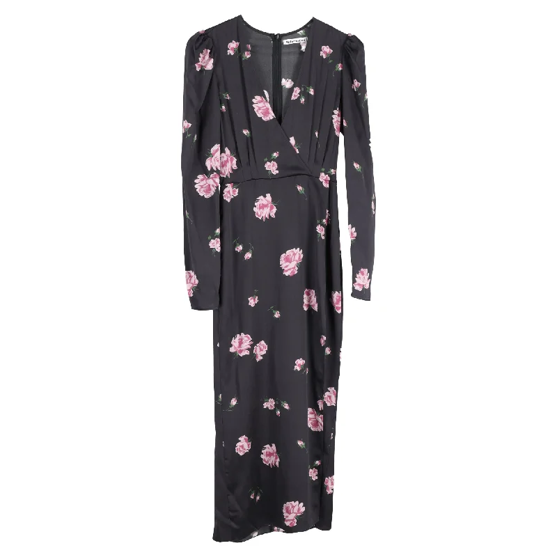 midi dresses without sleevesReformation Floral Print Long Sleeve Midi Dress in Black Silk