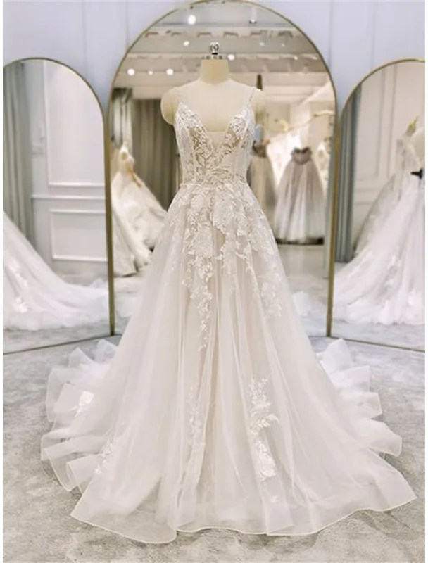 wedding dress with sleevesEngagement Formal Wedding Dresses  A-Line Sleeveless Strap Lace With Ruffles Appliques