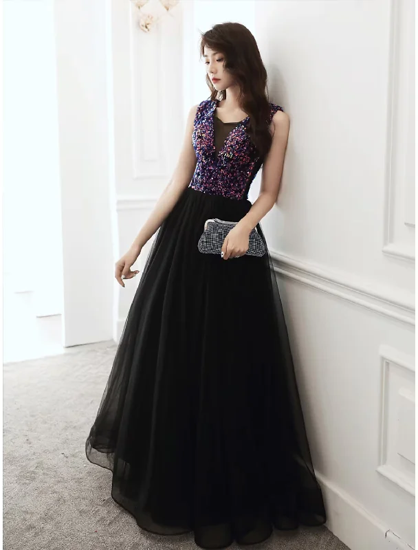 embroidered wedding dressesA-Line Glittering Wedding Guest Prom Dress V Neck Sleeveless Floor Length Sequined with