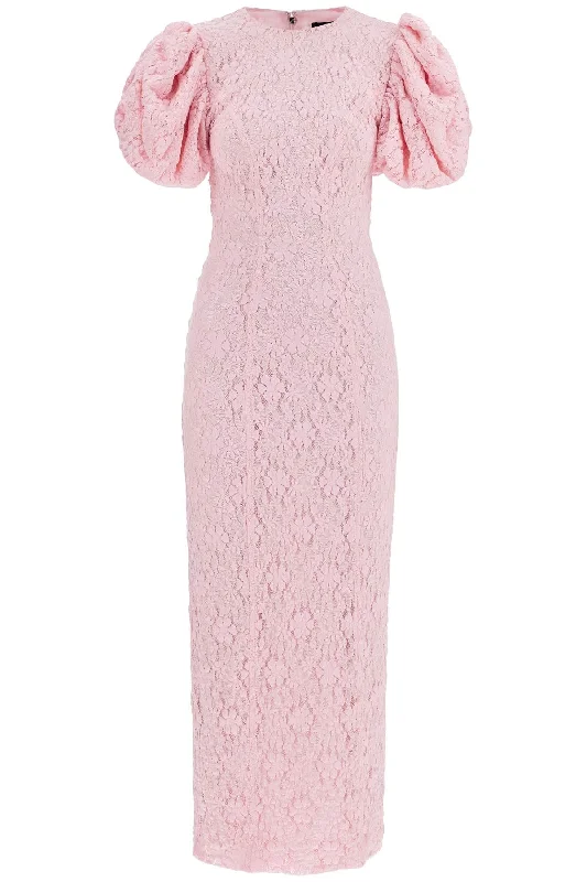 long midi dressesRotate Women's pink Floral Midi Dress With Puff Sleeves In Mixed Materials