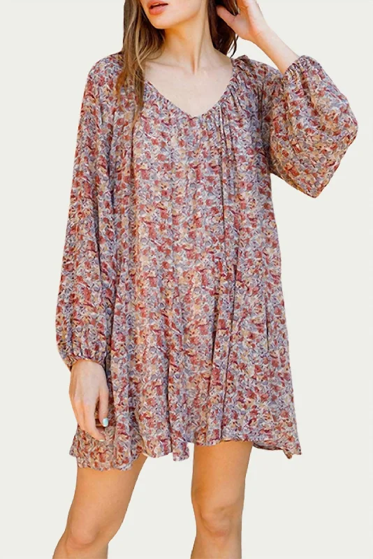 cute Mimi dresses for girlsFloral-Print Georgette Mini Dress In Taupe Multi