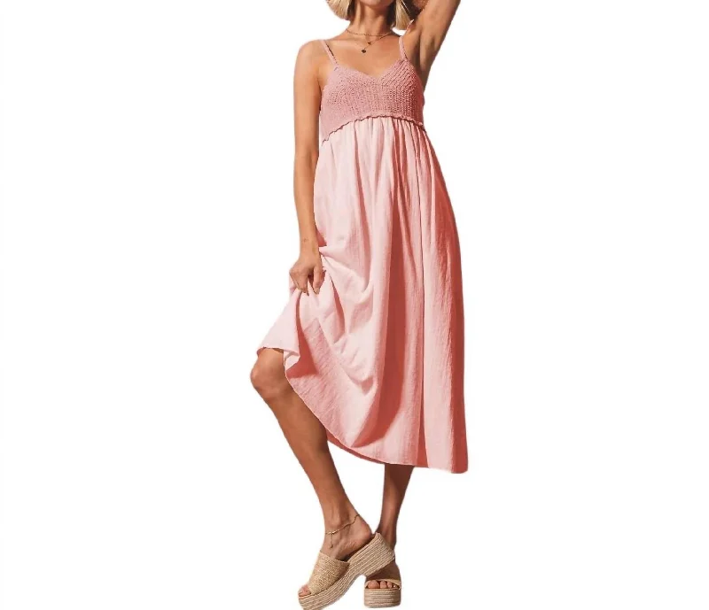 off-the-shoulder midi dressesCrochet Midi Dress In Blush Pink