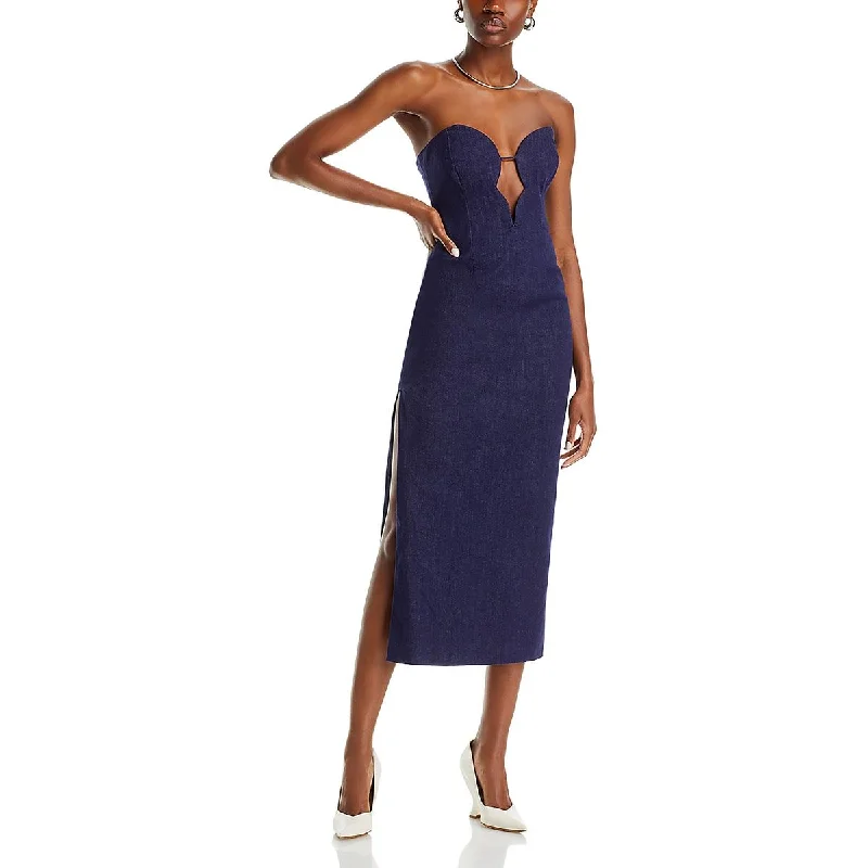 midi ballerina dressesEleni Womens Denim Plunging Midi Dress