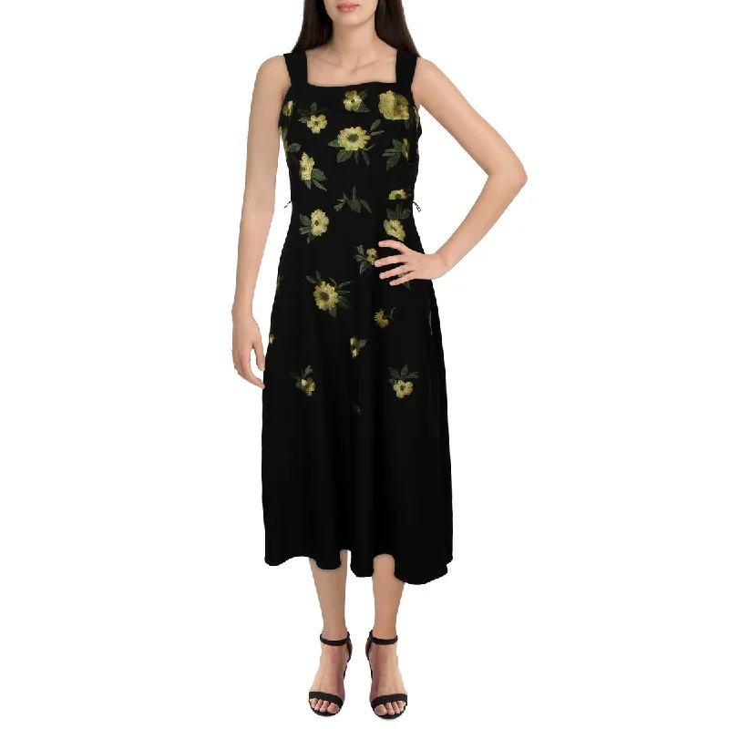 short sleeve midi dressesWomens Floral Embroidered Midi Dress