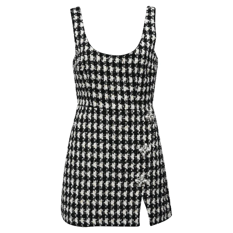 casual Mimi dresses onlineSelf-Portrait Check Boucle Mini Dress in Black and White Polyester