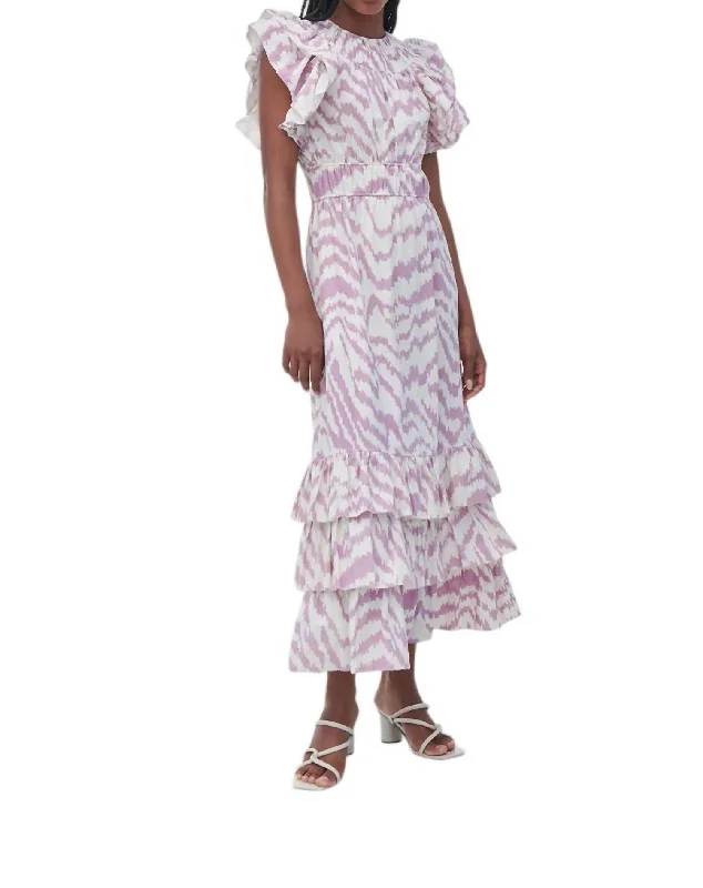 midi dresses for autumnZenith Ikat Midi Dress In Lavender