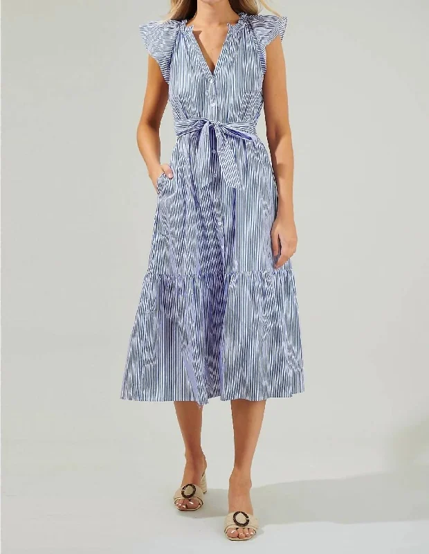 high-low midi dressesDynamite Striped Button Midi Dress In Blue/white Stripe