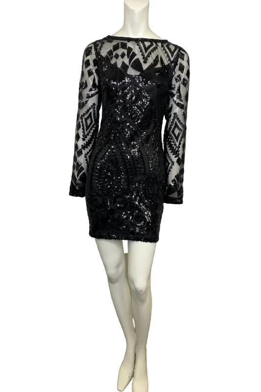 white lace Mimi dresses for elegant eventsLong Sleeve Mini Dress In Black