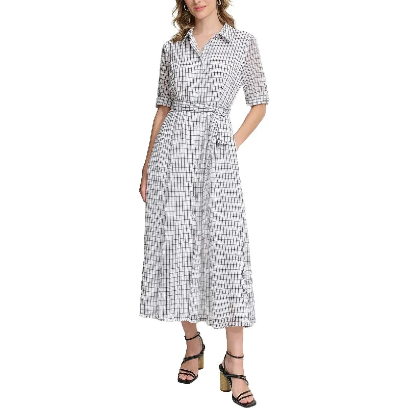 tall women's midi dressesWomens Chekered Short Sleeve Midi Dress