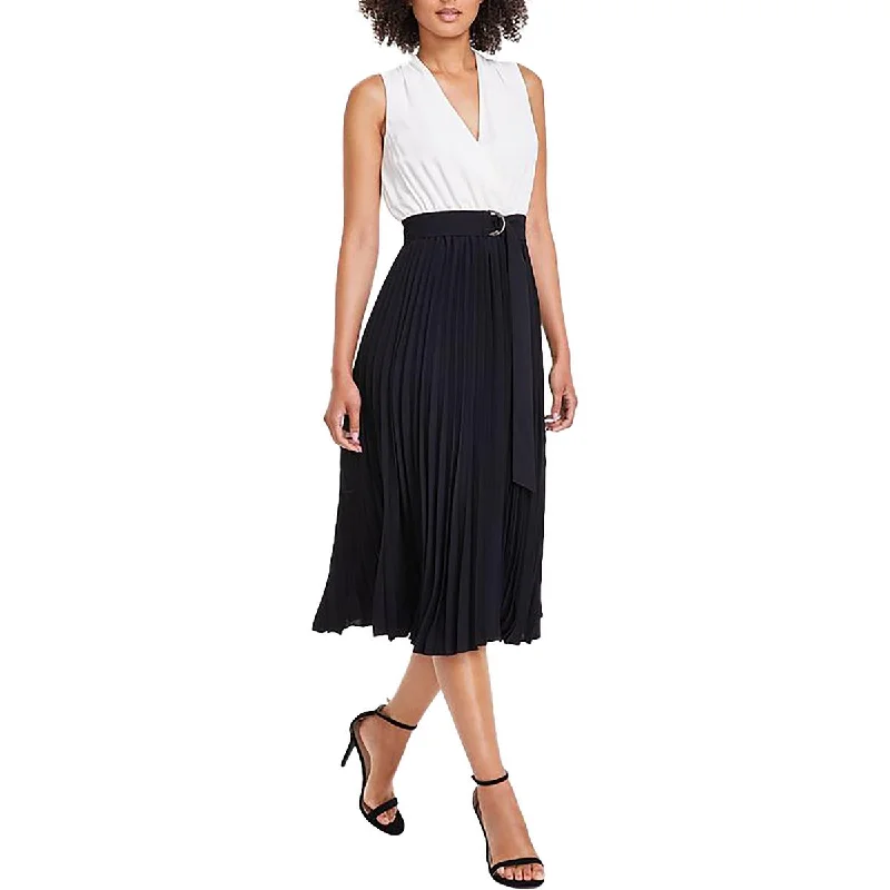 fitted midi dressesWomens Pleated Sleeveless Midi Dress