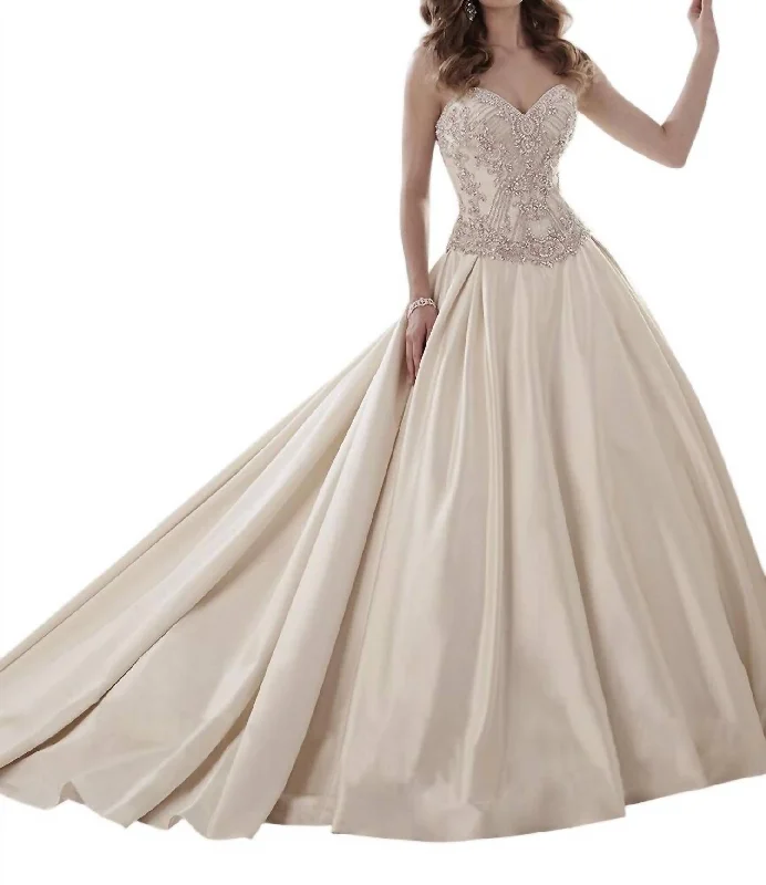 flowy wedding dressesBeaded Strapless Ball Gown Wedding Dress With Sweep Train In Dark Ivory/silver