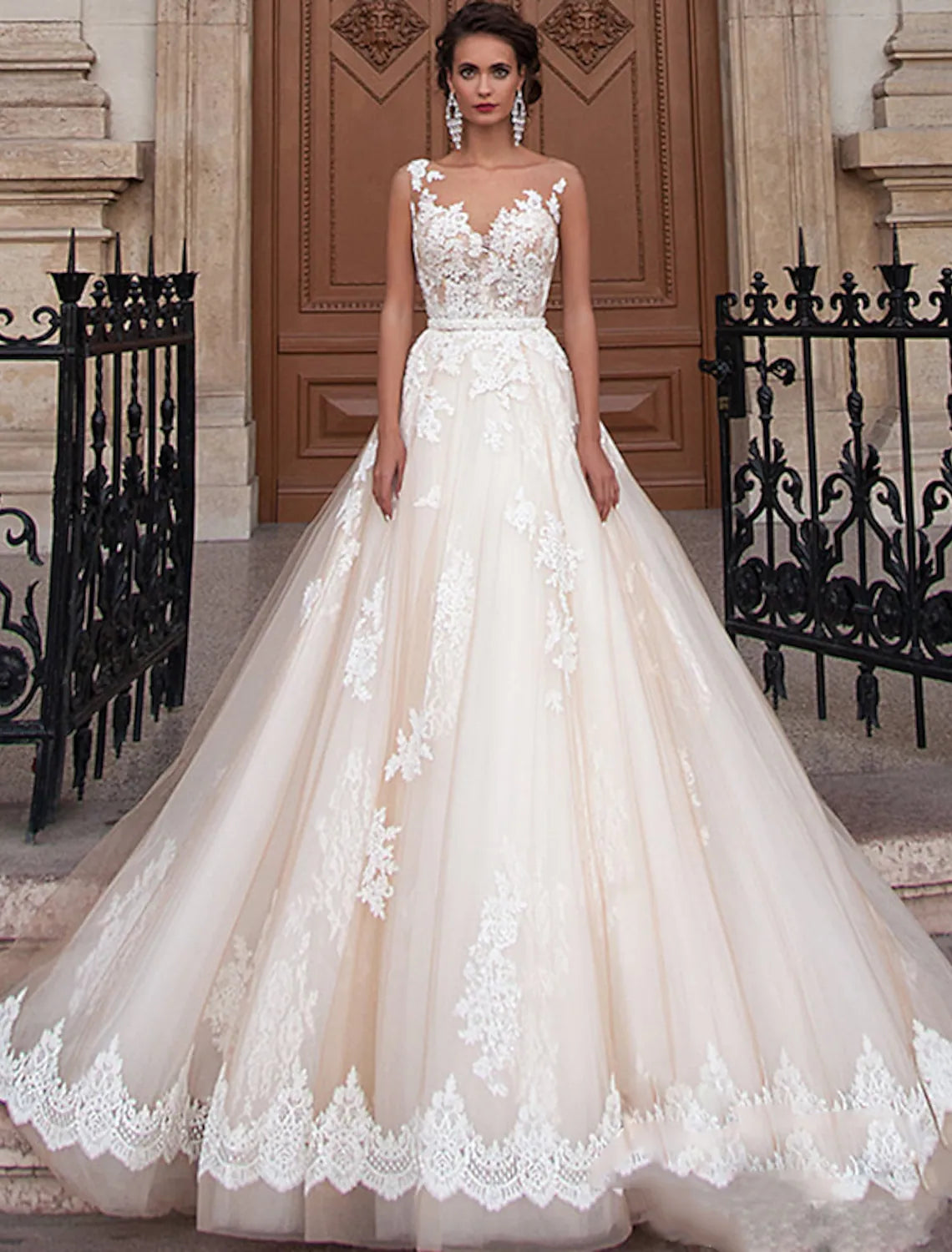 elegant wedding dressesEngagement Open Back Formal Wedding Dresses A-Line Regular Appliques