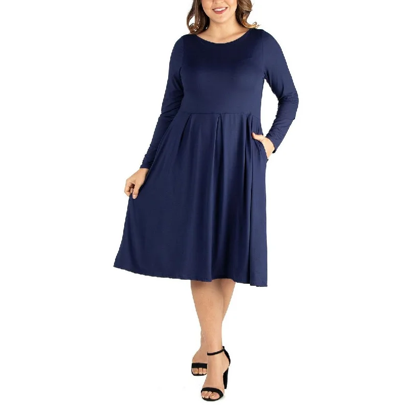 lined midi dressesWomens Long Sleeve Pleated Midi Dress