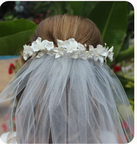 lace wedding dressesFloral Crown with Attached Veil