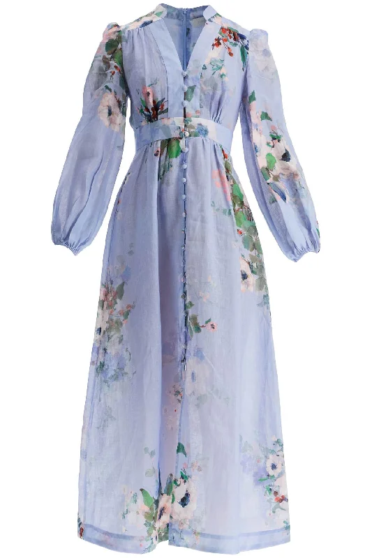 mini midi dressesZimmermann Women's blue Watercolor Floral Midi Dress With Deep V Neckline