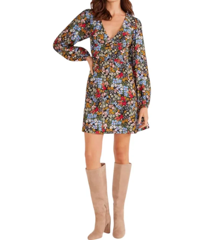 women's floral Mimi dresses with adjustable strapsJosie Long Sleeve Mini Dress In Fall Ditsy