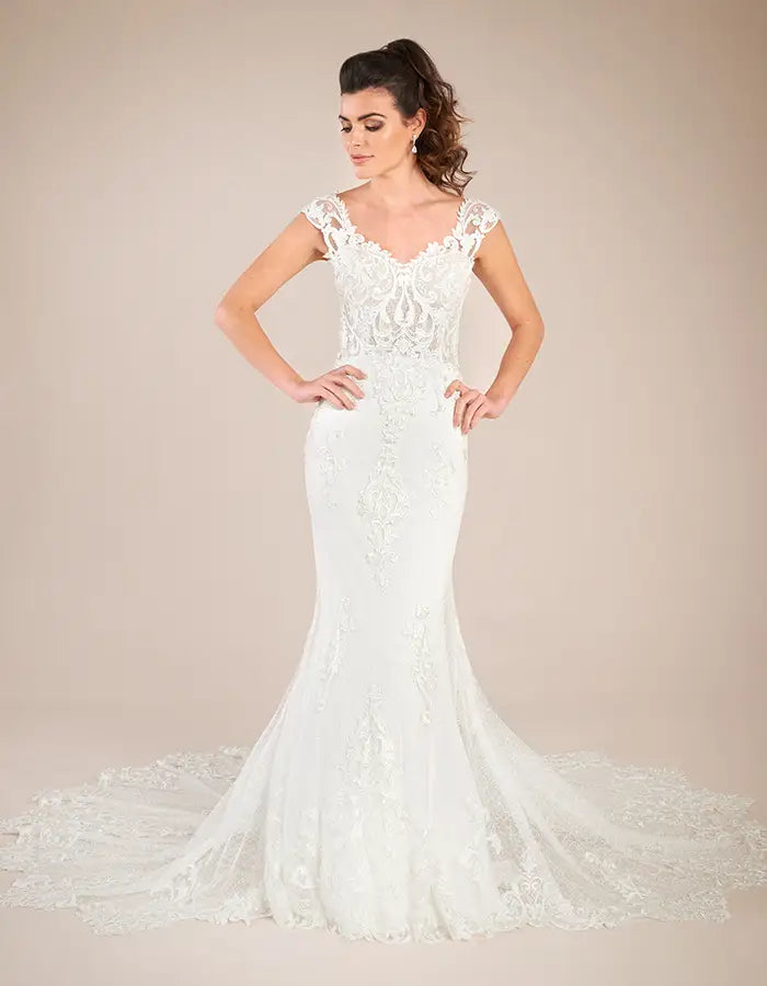 luxury wedding dressesDingJiDress an ornate sheath gown with statement train Wedding Dresses